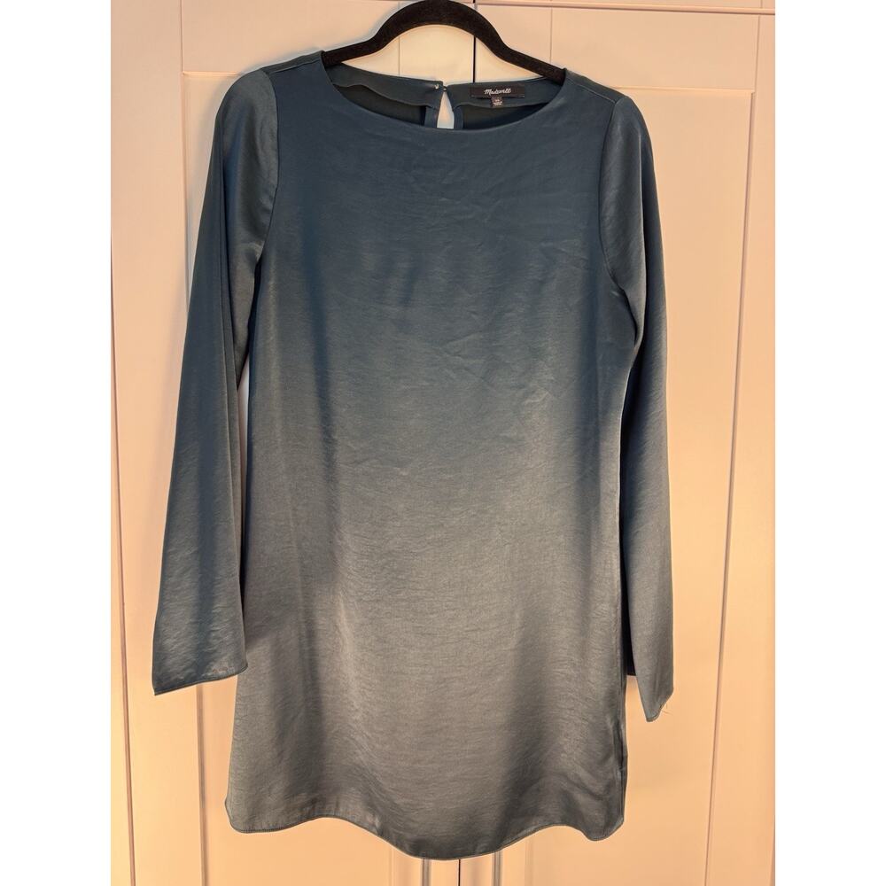 Madewell Shift Mini Dress Green Size XS Minimalist Long Sleeve Casual Chic